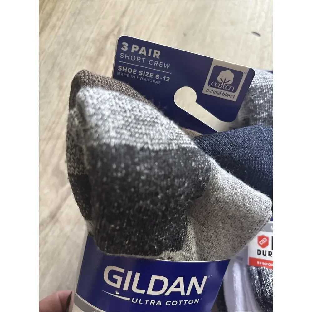 Gildan Men's Stretch 3PK Cotton short Crew arch Socks Shoe Size 6-12 Lot X3 Warm